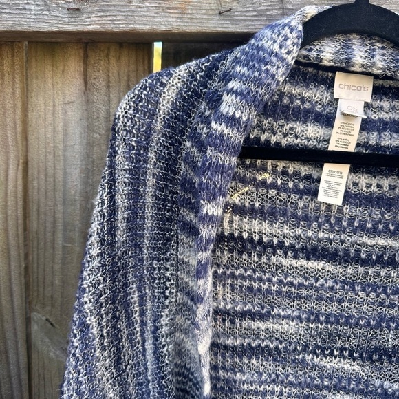 Chicos Cozy Crocheted Metallic Knit Colleen Cocoon Cardigan Sweater - Picture 9 of 10